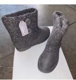 Makalu Dacia Gray Knit Button Accent Faux Fur Lined Mid-Calf Boots Women's 9
