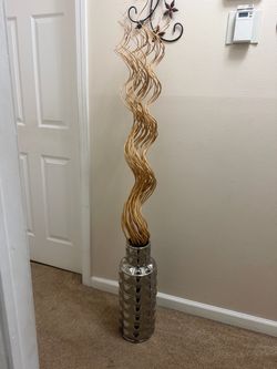 Silver Floor Vase with Decorative Twisted Branches