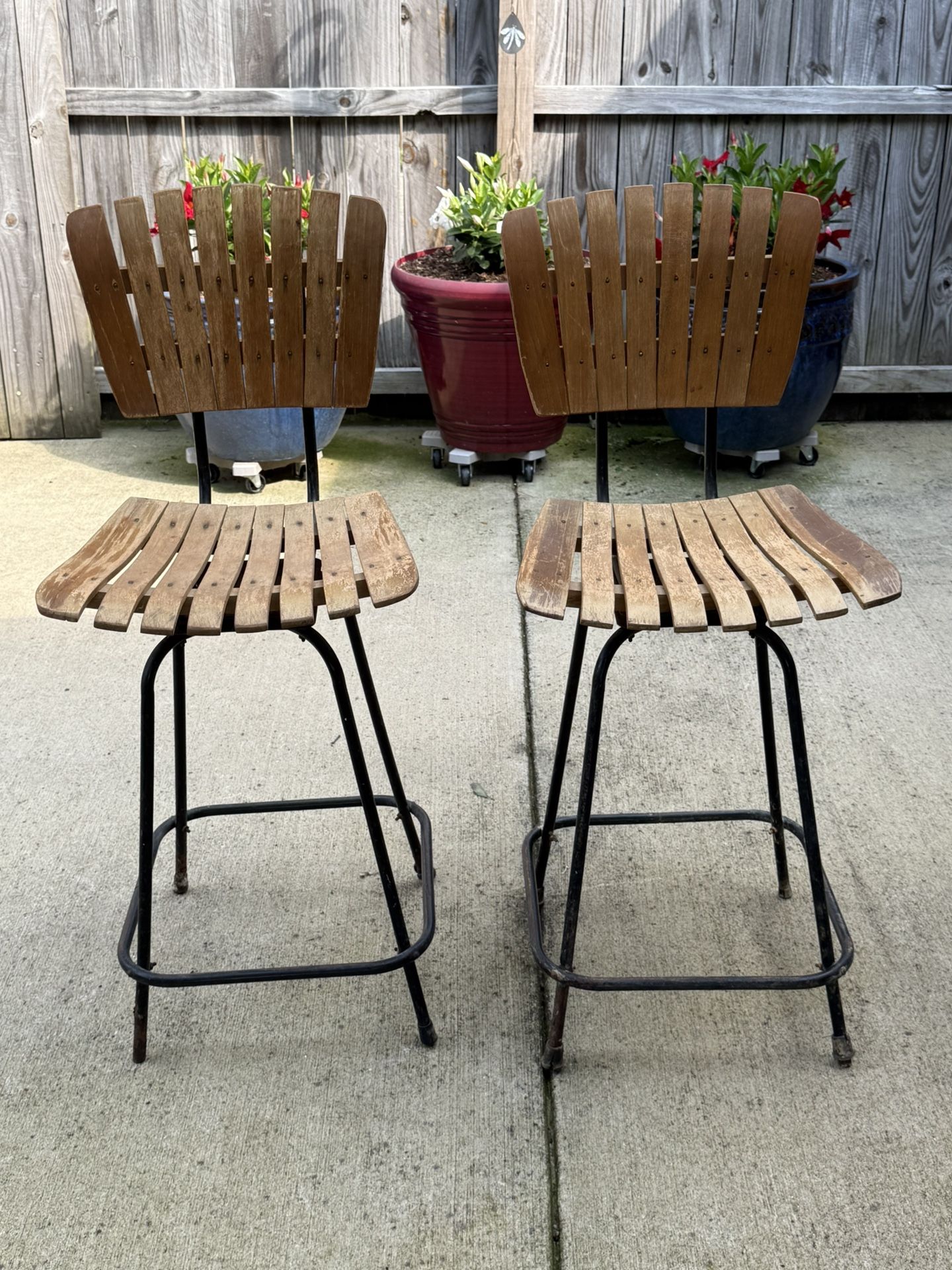 Bar Stools MCM Slat Style SET OF 2 — 25” tall to seat 39” tall to top of back