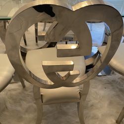 White Leather and Chrome Dinning Room Set