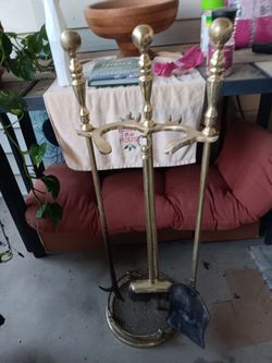 Brass fireplace tool set