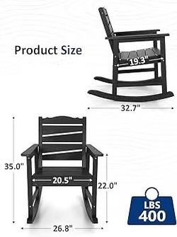 🥨Patio Rocking Chair, Weatherproof HIPS Outdoor Rocking Chair for Adults, 400LBS Support Heavy Duty Porch Rocking Chairs for Garden, Lawn, Backyard, 