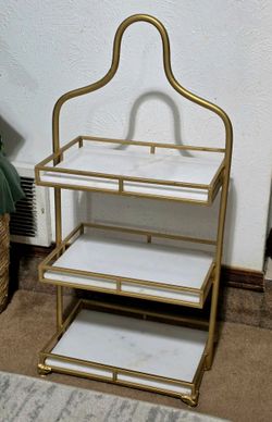 Like New Heavy Elegant 3 Tier Gold Iron and Marble Tray Stand