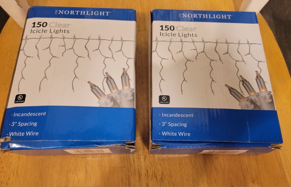 Christmas String A Long (2 Packs) 300 Icicle Ice Style Lights, White Clear Wire NEW