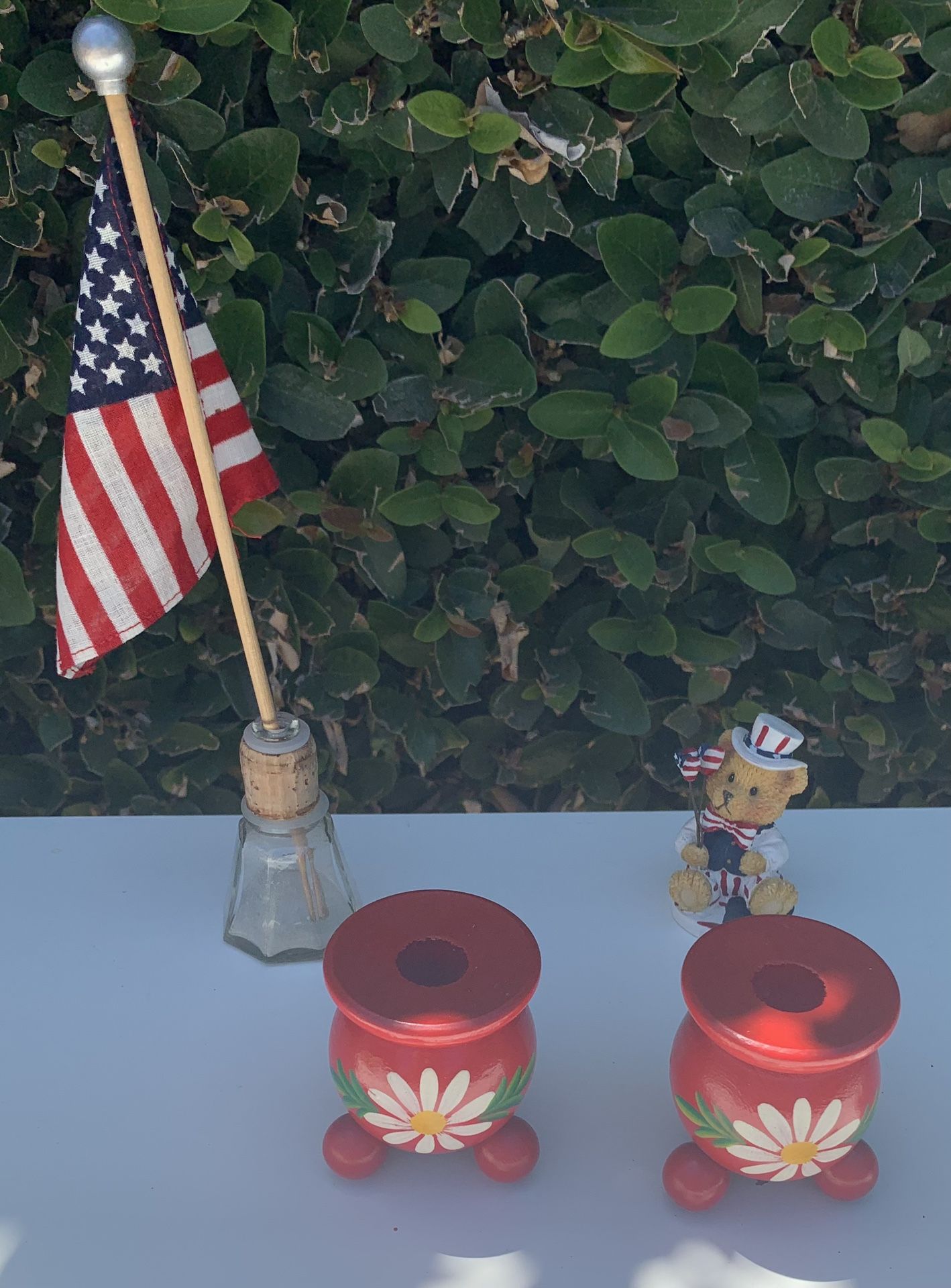 Vintage Swedish Wooden Red Taper Candle Holders