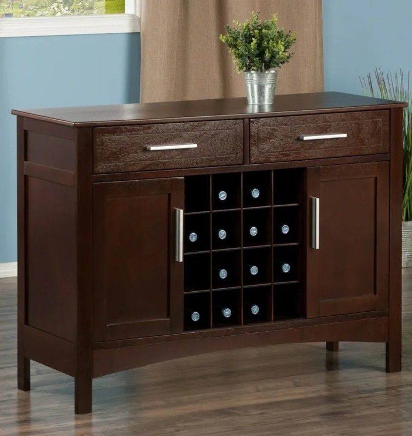 Winsome Wood Gordon Buffet Cabinet, Sideboard, Cappuccino Finish Wine Compartments