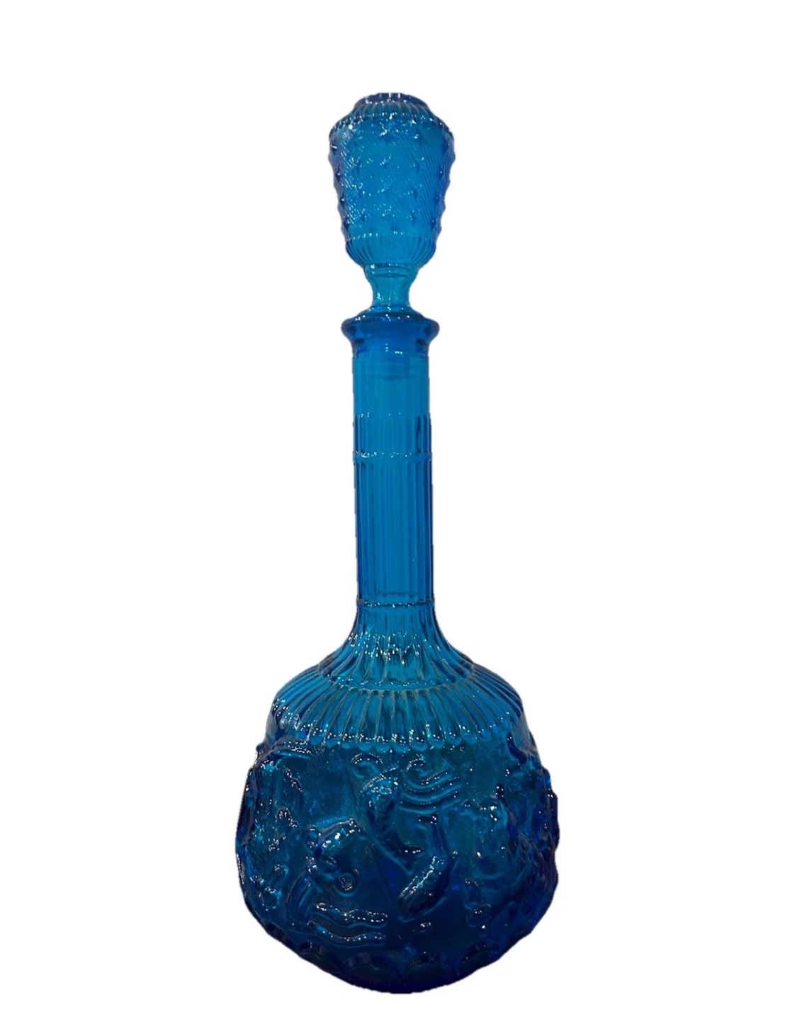 Empoli Zodiac Astrology Glass Decanter Vintage Retro MCM Blue Italian