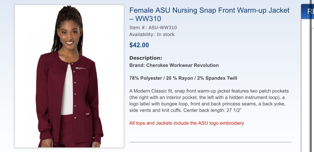 ASU (Arizona State University) Xl Scrub Top And Scrub Jacket