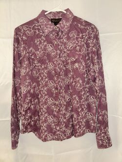 Rare Vintage Ariat Mauve Rose Embroidered Pearl Snap Long Sleeve *Large*