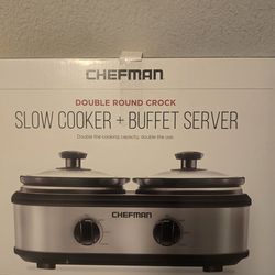 Chefman Double Slow Cooker & Buffet Server – 2 Pots – Stainless Steel – Like New