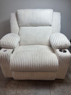 White Plush Recliner Swivel Chair