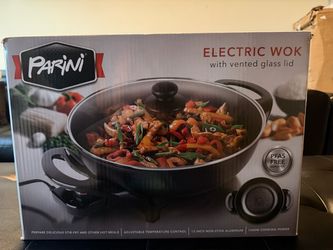 NEW Parini 13” Electric Wok w/ Glass Lid – 1400W PFAS-Free