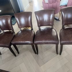 4 Restoration hardware Leather Dining Chairs