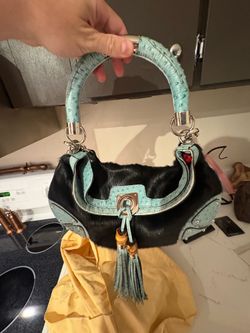 GUCCI-ostrich and mink fur purse/cross body