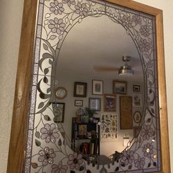 Vintage lavender stained glass mirror 