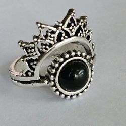 STUNNING LADIES NEW SIZE 8 BLACK ONYX  SILVER FILAGREE  SILVER RING