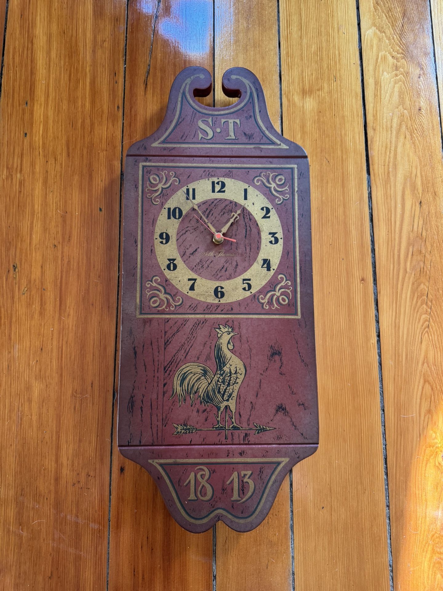 Lady SETH THOMAS Cornwall Vintage Wall Clock Kitchen Decor Rooster Farm Red