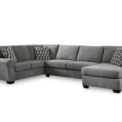3 piece Gray Sectional Sofa Right or Left Facing Chaise 138x90 Top Stitching Accent Pillows  pick up / delivery available