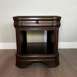 Oversized Office Table Brown Mahogany Solid Wood Nightstand-Side Table- End Table w/ Open Shelf
