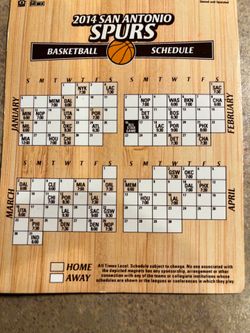 San Antonio Spurs 2014 Basketball Schedule on a Magnet