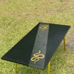 Custom Epoxy Resin Coffee Table With Gold Snake 
