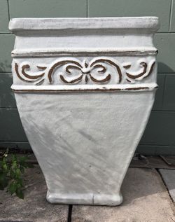 Square White Ceramic Scroll Planter