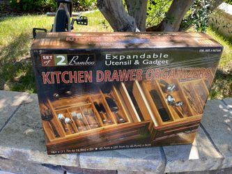 Bamboo Set of Two Expandable Kitchen Drawer Organizer!