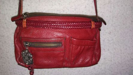 Brighton Red Pebbled Leather Crocodile Flap Small Shoulder Bag