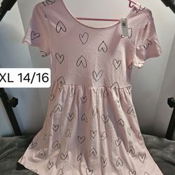 Girl's NEW Size XL 14/16 Pink Dress with Black Hearts - Has Pockets!