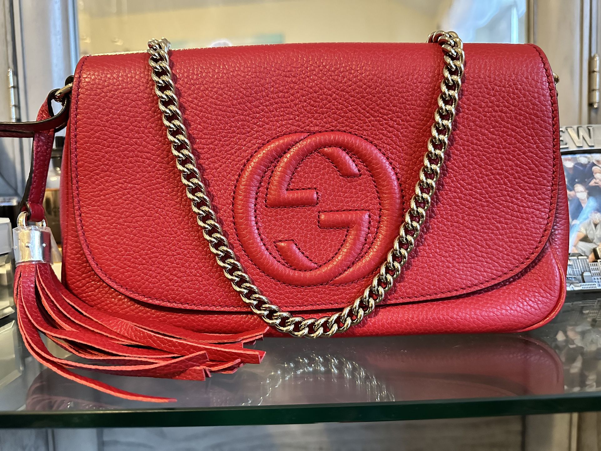 Gucci Soho Disco Crossbody Bag Camelia Tan Beige Pebbled Leather $1,390