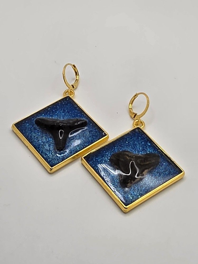Golden Framed Shark Teeth Earrings 