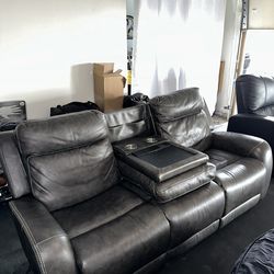 Grey Leather Recliner Sofa