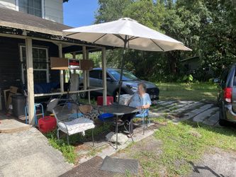 Take on chairs won’t ever break or rot. If you paint it with the you know the rust oleum the umbrella comes with it and I made it to the wind won’t bl