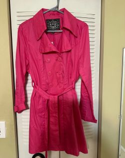 Last Kiss Hot Pink Double Breasted Trench Coat | Size XL | Y2K Barbiecore Belted Jacket