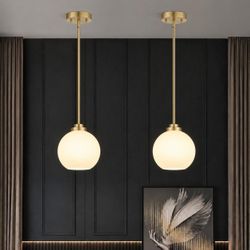 Gold Globe Pendant Lights Set of 2 no bulbs included