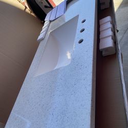 49 in. W x 22 in. D Engineered Stone Composite White Rectangular Undermount Single Sink Vanity Top in Starry Sky