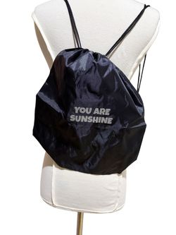 New nylon Black Drawstring Bag You Are Sunshine