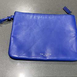 Rag Bone Leather Wristlet Zippered Clutch Blue