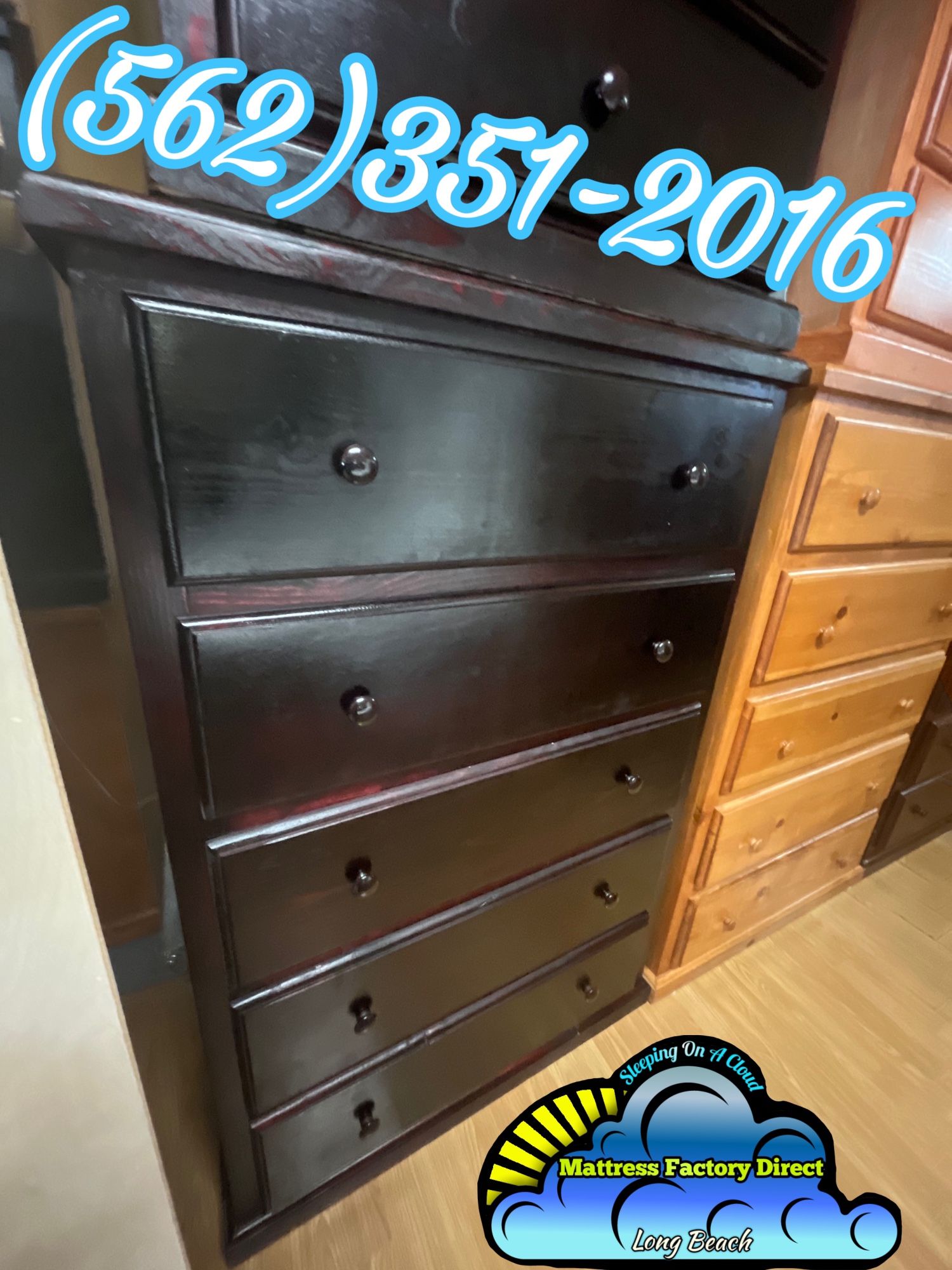 Tall Boy Jumbo Pinewood Five Drawer Dresser Double Knob Fully Assembled Mueble
