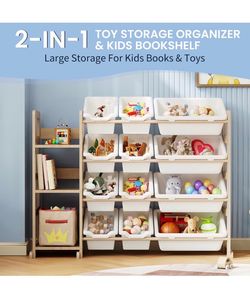 2 in 1 toy storage organizer & kids bookshelf large storage for kids books & toys
