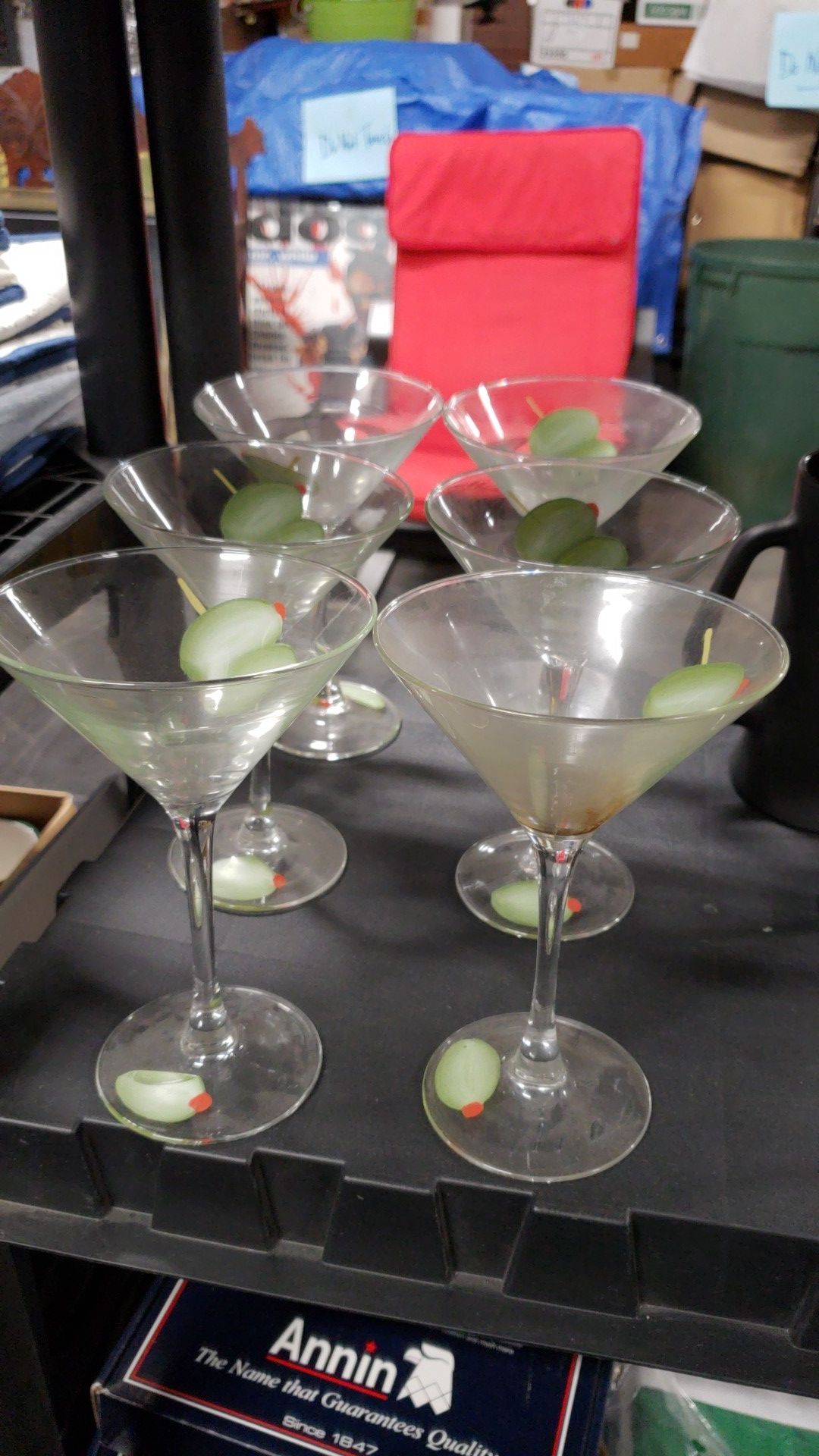 6 Hand Painted Novelty Green Olive Martini Glasses