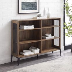 Walker Edison 3 Tier Wood Metal Bookcase 