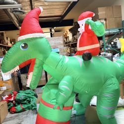 7.87 FT Christmas Inflatable Santa Claus Ride on Dinosaur, Build in LED Lights Blow up Christmas Decorations for Outdoor Yard Garden Lawn Holiday Part