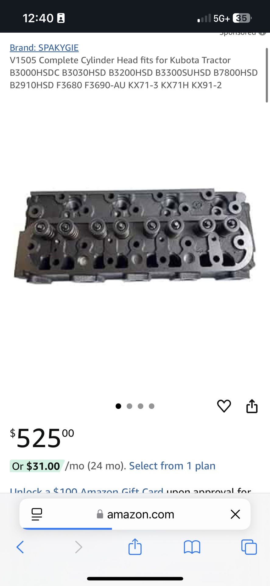 Complete Cylinder Head fits for Kubota Tractor B3000HSDC B3030HSD B3200HSD B3300SUHSD B7800HSD B2910HSD F3680 F3690-AU KX71-3 KX71H KX91-2