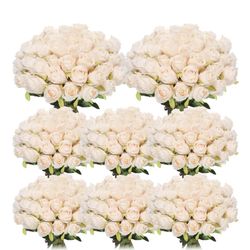 Set of 60 long stem faux roses in blush beige