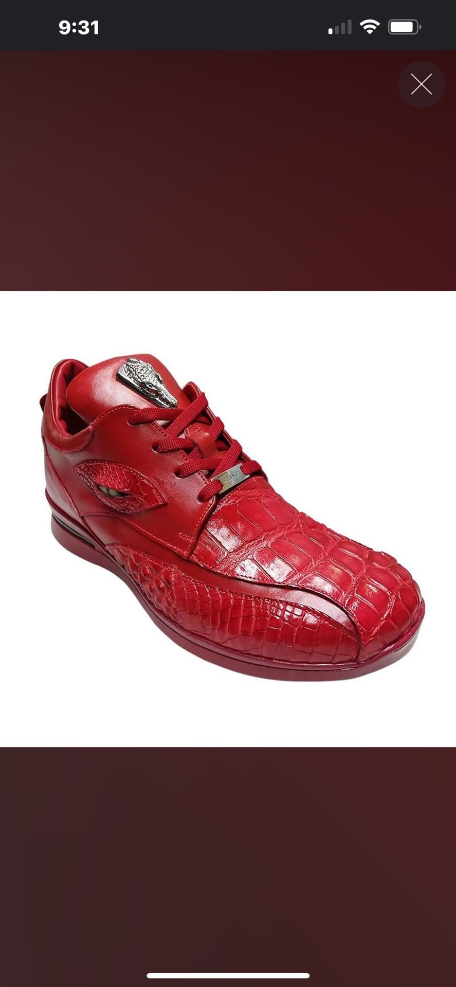 Fennix Italy "Mason" Red Genuine Alligator / Calf-Skin Leather Casual Sneakers With Eyes.