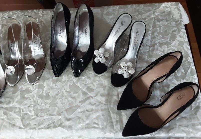 Lot of 7 Women´s Heels Size 9 10 Blk. Satin, Suede, See Thru & more,All Products : American Fashion Style Bags On Sale