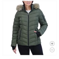 Nautica Ladies Puffer Jacket With Faux Fur Hoodie 