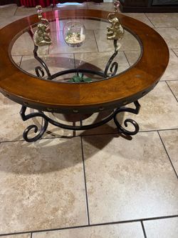 Round Wood and Glass Coffee Table 3 set