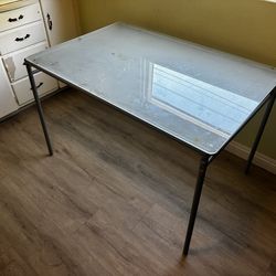 Glass Top Desk / Dining Table – Solid Frame – Needs Regluing